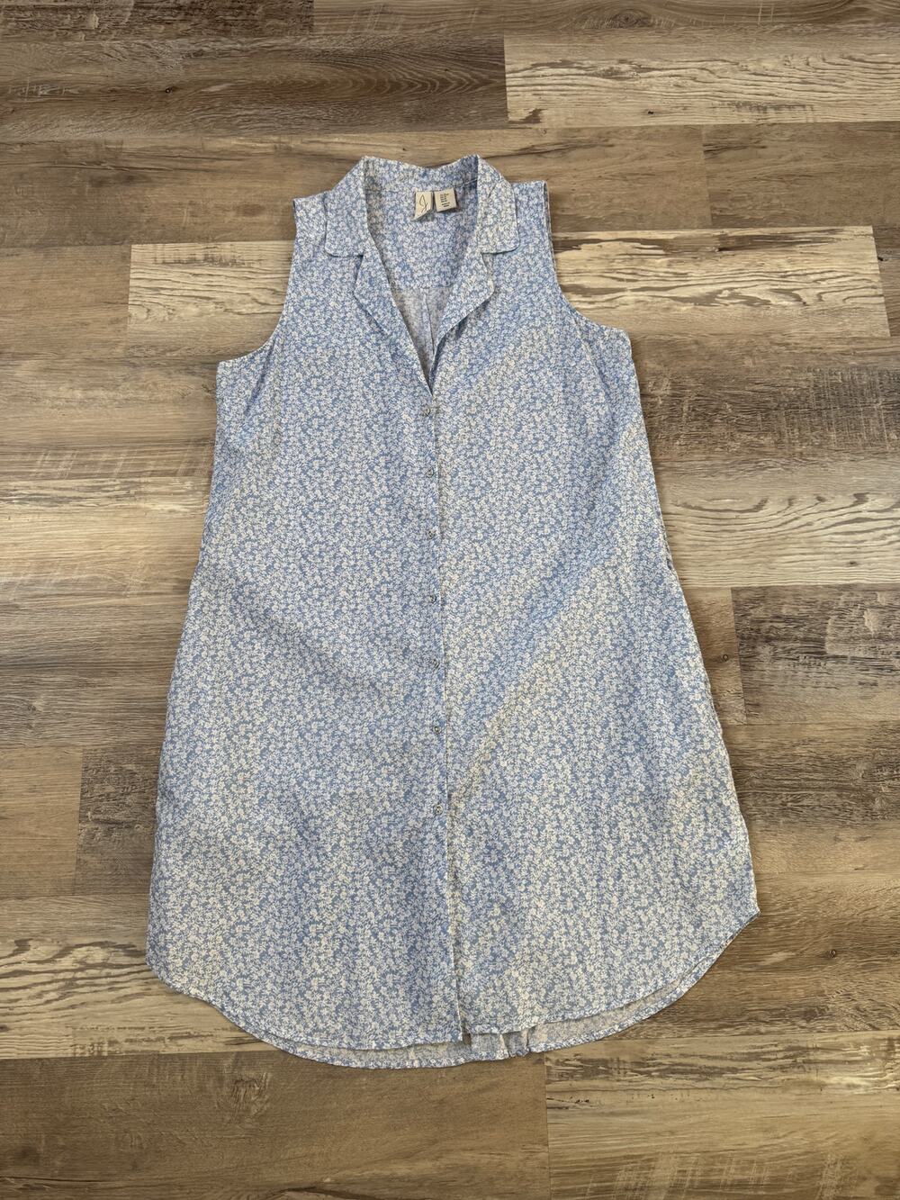 Joie Blue Floral Cotton Midi Shirt Dress Button Front Cottagecore Coastal M